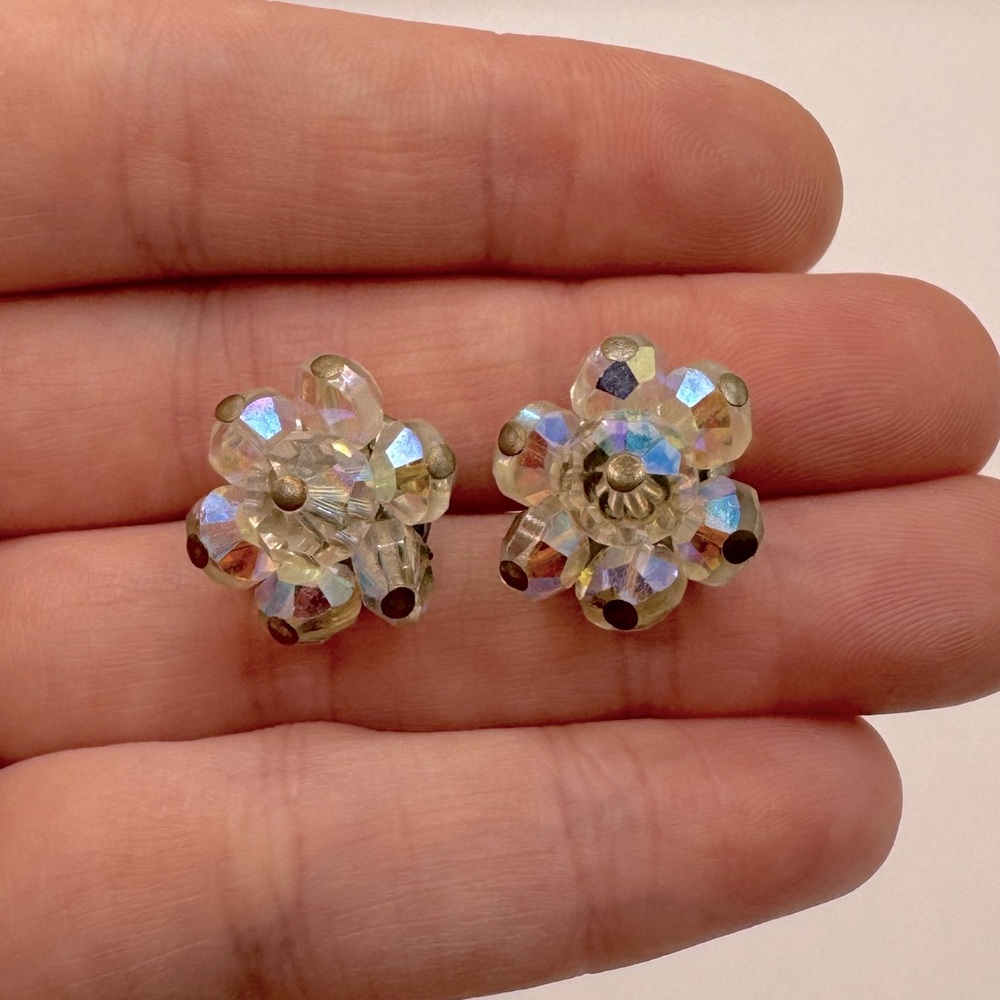 VINTAGE Aurora Borealis Crystal Beaded Earrings